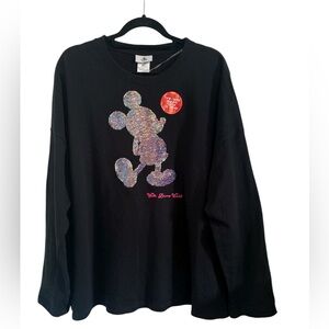 NWT Disney Parks Black Two Sided Sequence Mickey Mouse Shirt Size XL